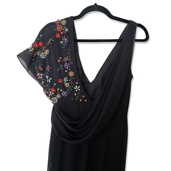 Ieena Mac Duggal Sz 4 Gown faux wrap multi floral beaded black dress #26530 - Picture 7 of 14